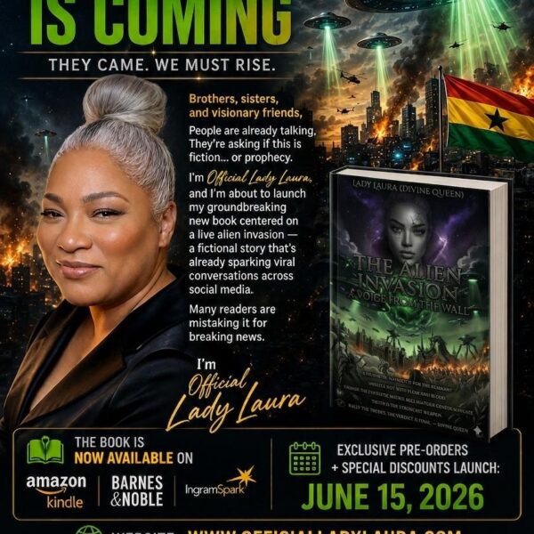 Official Lady Laura Announces Global Book Release — Fictional “Alien Invasion” Novel Sparks Viral Conversation Ahead of Ghana Launch