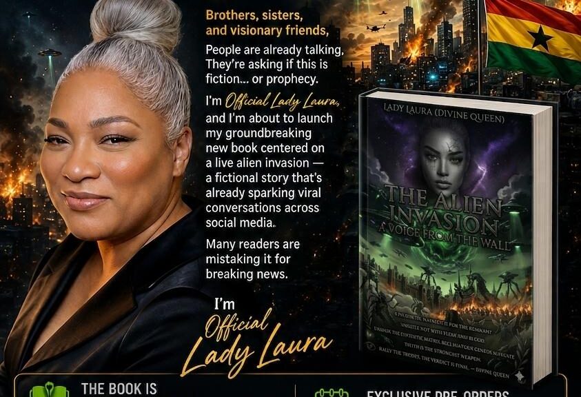 Official Lady Laura Announces Global Book Release — Fictional “Alien Invasion” Novel Sparks Viral Conversation Ahead of Ghana Launch