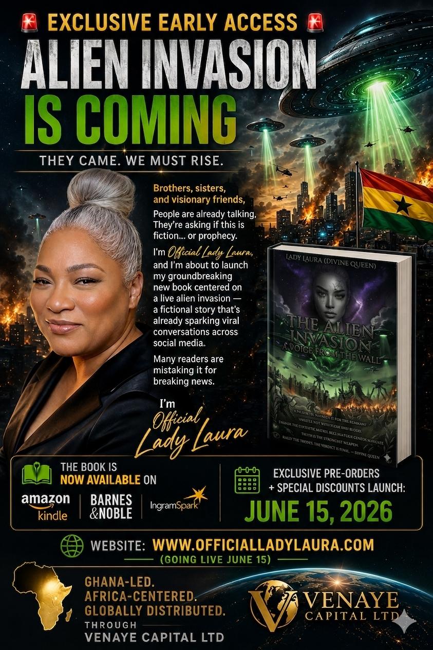 Official Lady Laura Announces Global Book Release — Fictional “Alien Invasion” Novel Sparks Viral Conversation Ahead of Ghana Launch